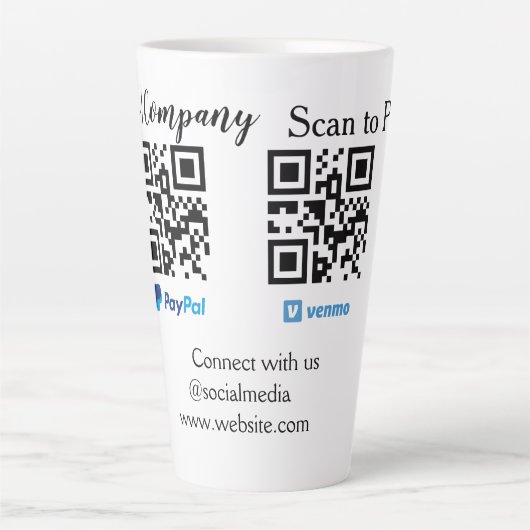 Tasse Latte Scanner pour payer code QR PayPal Venmo ajouter vo (Devant)
