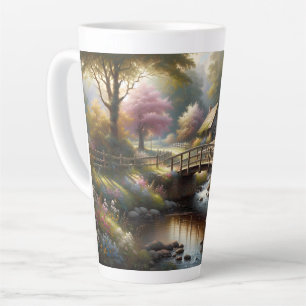 Tasse Latte Scène de cottage printanier Cottagecore