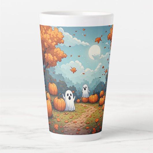 Tasse Latte Scène de forêt Halloween Patch de citrouille 🎃 (Devant)