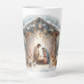 Tasse Latte Scène de la Nativité rustique avec fleurs d'hiver (Devant)