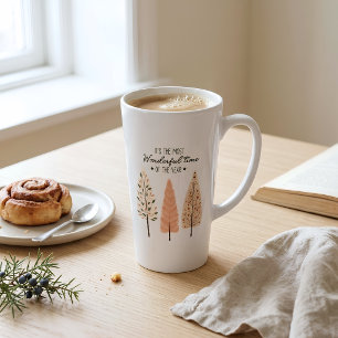 Tasse Latte Scène d'hiver nordique Pins minimaux arbres de Noë
