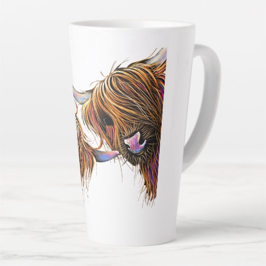 Tasse Latte Scottish Highland Cow ‘ S&N’ par Shirley MacArthur (Angle droit)