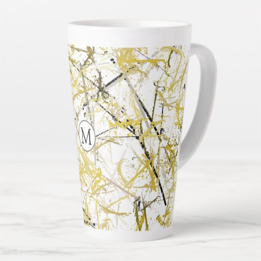 Tasse Latte Scribbles Abstraits - moutarde et Brown (Angle droit)