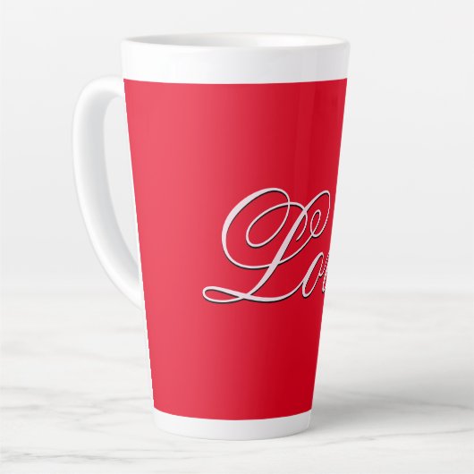 Tasse Latte Script de calligraphie Mariage tendance Love Red (Angle gauche)