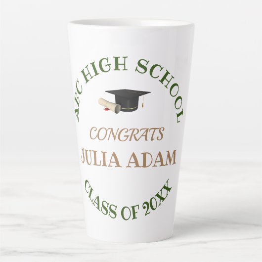 Tasse Latte Script de célébration de fin d'études secondaires (Devant)