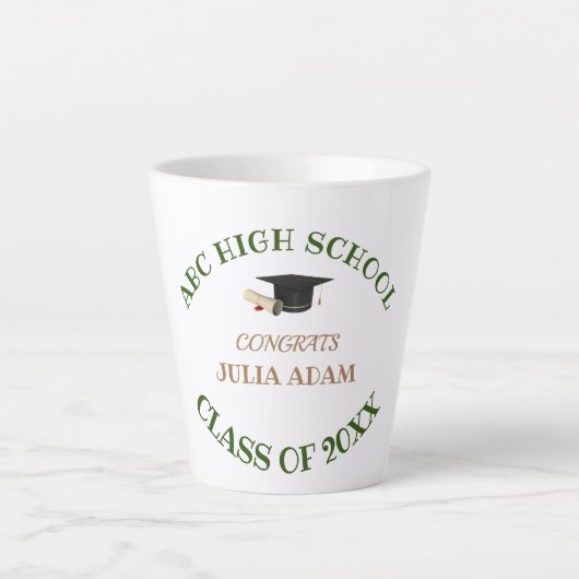 Tasse Latte Script de célébration de fin d'études secondaires (Devant)