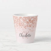 Tasse Latte Script de nom de confetti en or rose (Devant)