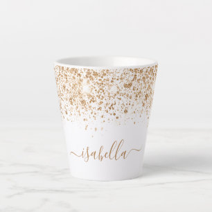 Tasse Latte Script de nom de la parties scintillant en or blan