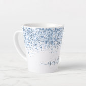Tasse Latte Script de nom de parties scintillant bleu blanc (Angle gauche)