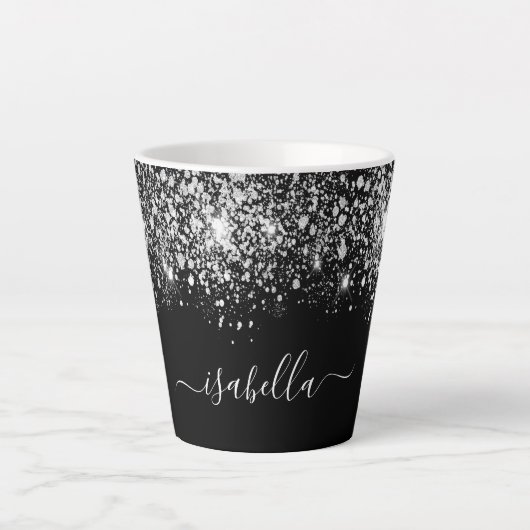 Tasse Latte Script de nom de parties scintillant en argent noi (Devant)