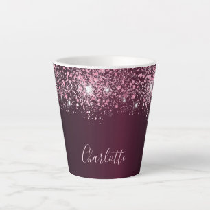 Tasse Latte Script de nom de parties scintillant rose bordeaux