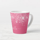 Tasse Latte Script de nom de parties scintillant rose élégant  (Angle droit)