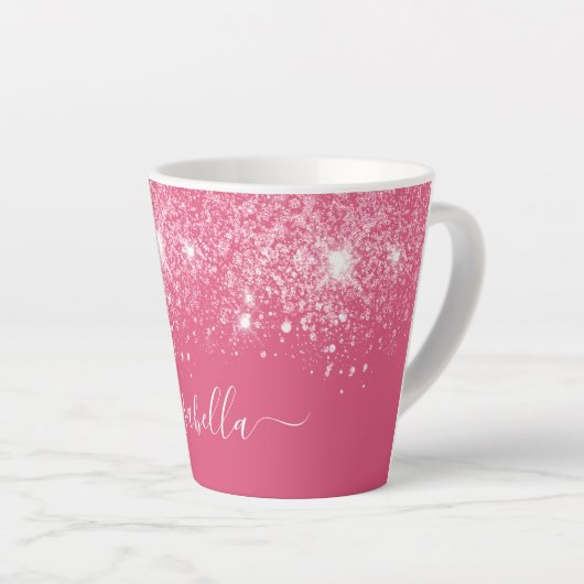 Tasse Latte Script de nom de parties scintillant rose élégant  (Angle droit)