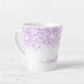 Tasse Latte Script de nom de parties scintillant violet blanc (Angle gauche)
