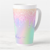 Tasse Latte Script de nom des gouttes rose holographique (Angle droit)