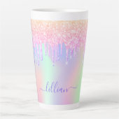 Tasse Latte Script de nom des gouttes rose holographique (Devant)