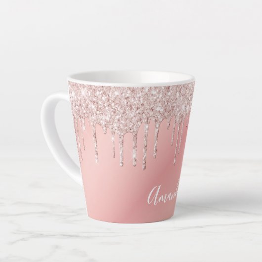 Tasse Latte Script de nom des gouttes roses (Angle gauche)