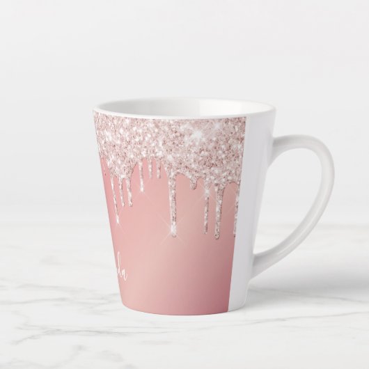 Tasse Latte Script de nom des gouttes roses (Droite)