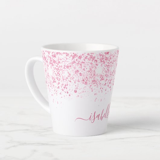 Tasse Latte Script de nom rose blanc (Angle gauche)
