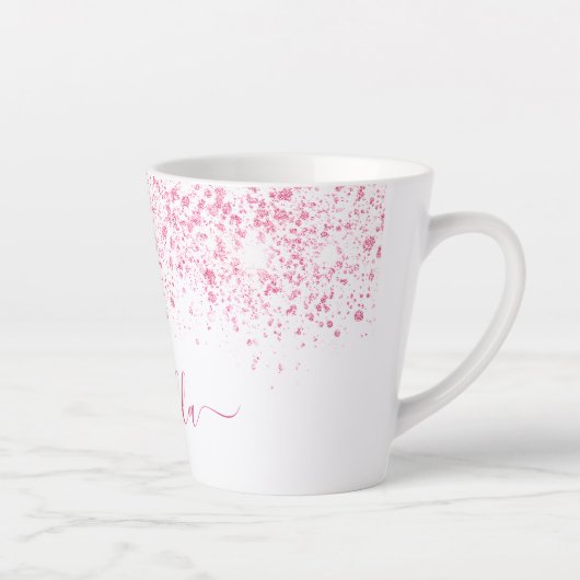 Tasse Latte Script de nom rose blanc (Droite)