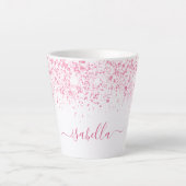 Tasse Latte Script de nom rose blanc (Devant)