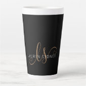 Tasse Latte Script féminin Black Gold moderne Monogramme (Devant)