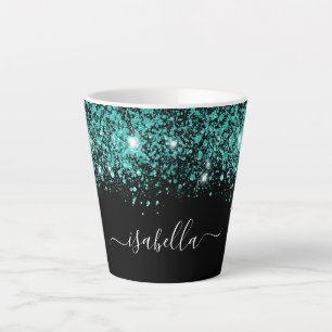 Tasse Latte Script glam de nom de parties scintillant turquois