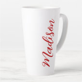 Tasse Latte Script manuscrit Nom rouge en gras personnalisé (Angle droit)