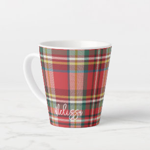 Tasse Latte Script personnalisé Rustique Plaid Noël