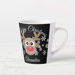 Tasse Latte Scripts de rennes de Noël mignons Snowflakes Noir