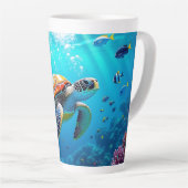 Tasse Latte Sea Turtle Colorful Underwater Scene   (Angle droit)