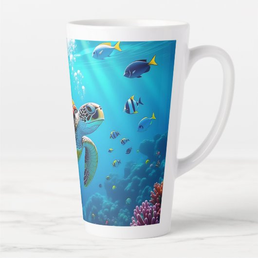 Tasse Latte Sea Turtle Colorful Underwater Scene   (Droite)