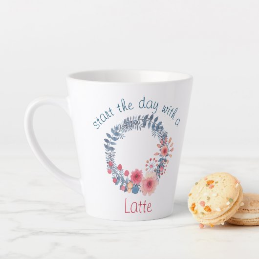 Tasse Latte Serre Florale Rouge, Blanc Et Bleu Pastel (En situation)
