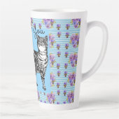 Tasse Latte Shabby Chic Blue Stripe Tabby Chat Love Heart (Droite)