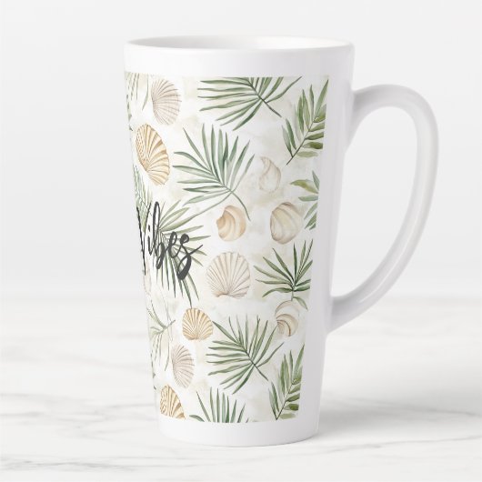 Tasse Latte Shells Beach Green Palm Tree Leaves (Droite)