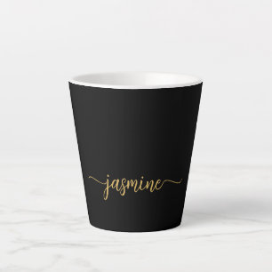 Tasse Latte Signature de nom de monogramme noir et or minimali