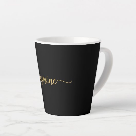 Tasse Latte Signature de nom de monogramme noir et or minimali (Angle droit)