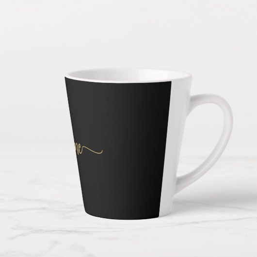 Tasse Latte Signature de nom de monogramme noir et or minimali (Droite)