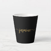Tasse Latte Signature de nom de monogramme noir et or minimali (Devant)