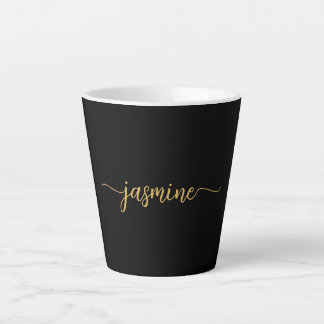 Tasse Latte Signature de nom de monogramme noir et or minimali
