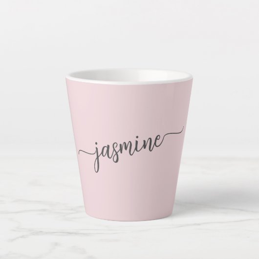 Tasse Latte Signature de nom de monogramme rose blush minimali (Devant)