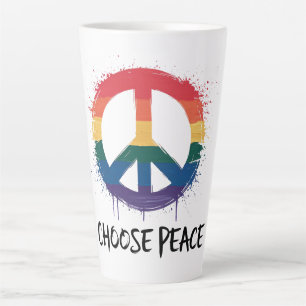 Tasse Latte Signe de Paix Arc-en-ciel avec le Texte "Choisisse