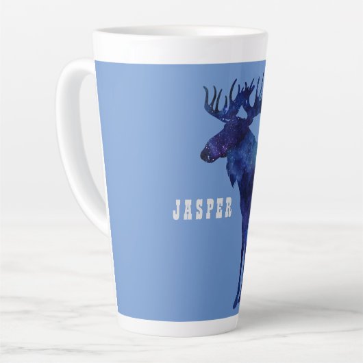 Tasse Latte Silhouette d'orignal céleste sur mesure (Angle gauche)