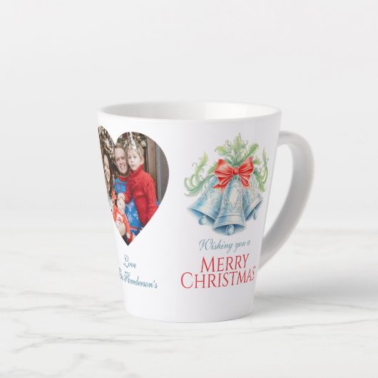 Tasse Latte Silver bells watercolor red bow photo christmas (Angle droit)