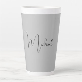 Tasse Latte Silver Color Elegant Grey Calligraphy Nom du scrip