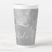 Tasse Latte Silver Glitter Glam Bling Personalized (Devant)