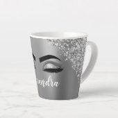 Tasse Latte Silver Glitter Sparkle Eyelashes Monogram (Angle droit)