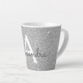 Tasse Latte Silver Sparkle Glitter Monogram Name & Initial (Angle droit)