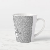 Tasse Latte Silver Sparkle Glitter Monogram Name & Initial (Droite)