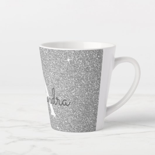 Tasse Latte Silver Sparkle Glitter Monogram Name & Initial (Droite)